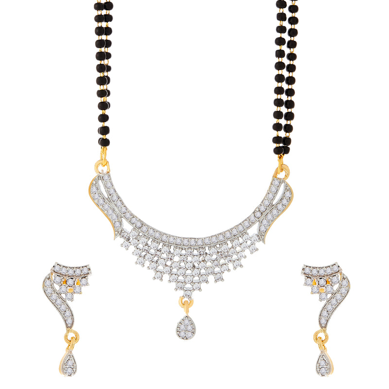 Gold-Plated White & Black Stone-Studded & Beaded Designer Mangalsutra Set