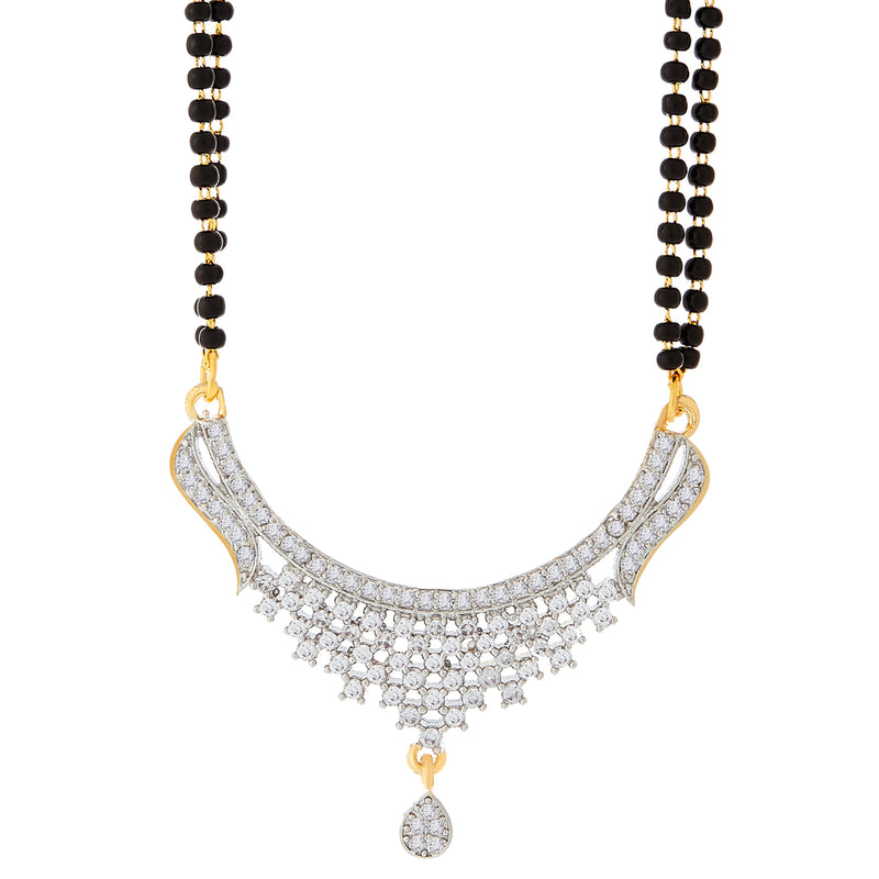 Gold-Plated White & Black Stone-Studded & Beaded Designer Mangalsutra Set
