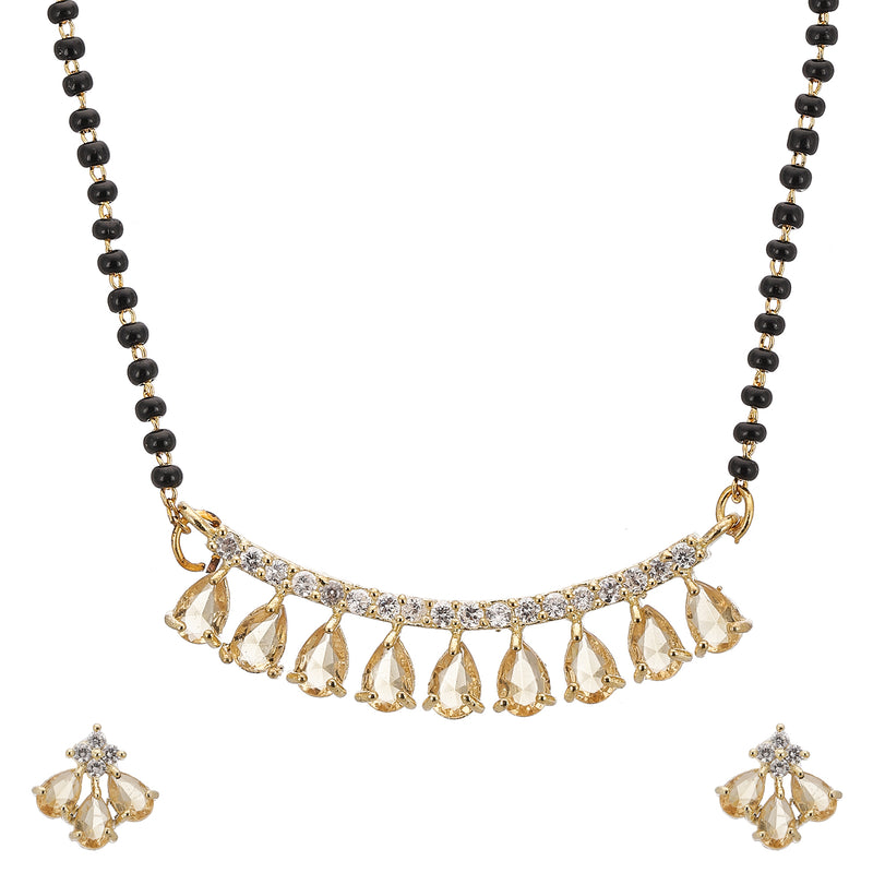 American Diamond Designer Gold Plated Mangalsutra Set For Women