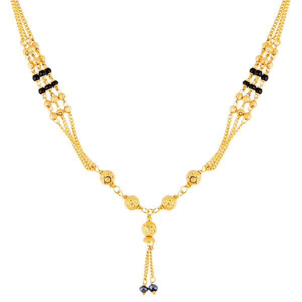 Mangalsutra Gold Plated Brass Beads Fringed Drop Necklace Tanmaniya Nallapusalu Black Bead Chain Jewellery For Women