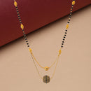 Mangalsutra Gold Plated American Diamond Studded Multi Strand Golden Pearl With Black Bead Chain Jewellery For Women