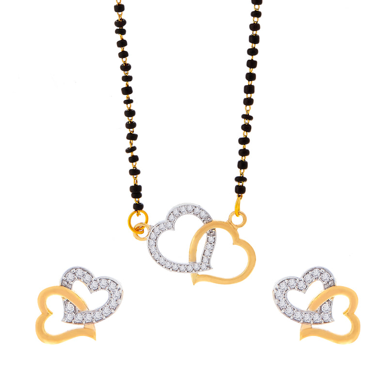 Heart Shaped American Diamond  Mangalsutra with Chain and Earrings for Women