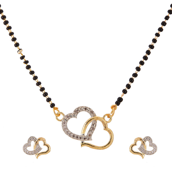 Heart Shaped American Diamond  Mangalsutra with Chain and Earrings for Women