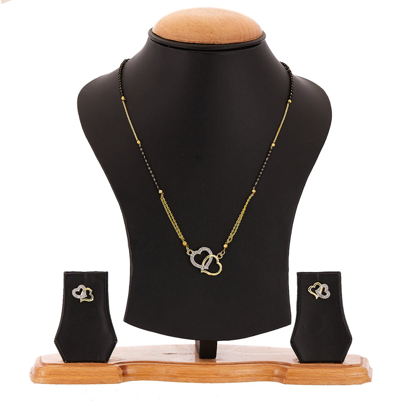 Heart Shaped American Diamond Mangalsutra with Chain and Earrings for Women