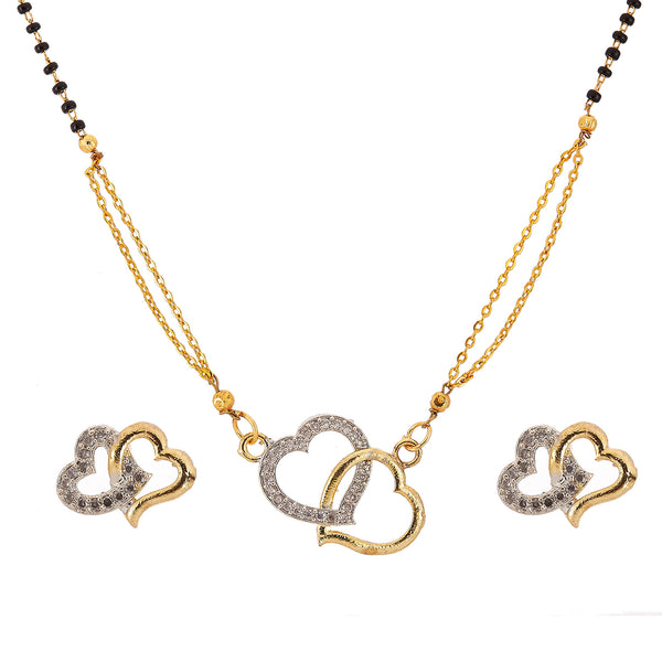 Heart Shaped American Diamond Mangalsutra with Chain and Earrings for Women