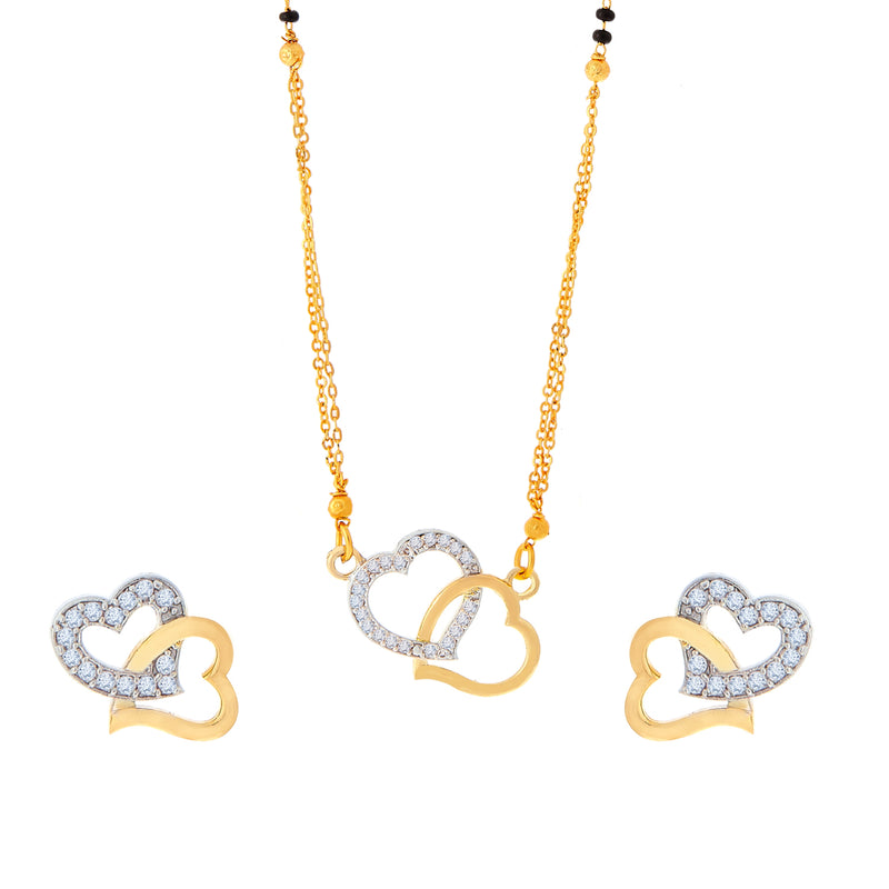 Heart Shaped American Diamond Mangalsutra with Chain and Earrings for Women