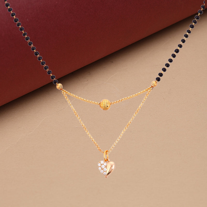 Heart Shaped  Gold Plated Standard Size Black Beads Single Line Chain Jewellery For Women