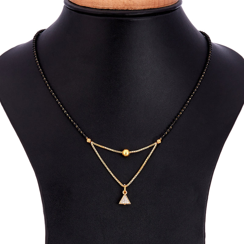 Heart Shaped  Gold Plated Standard Size Black Beads Single Line Chain Jewellery For Women