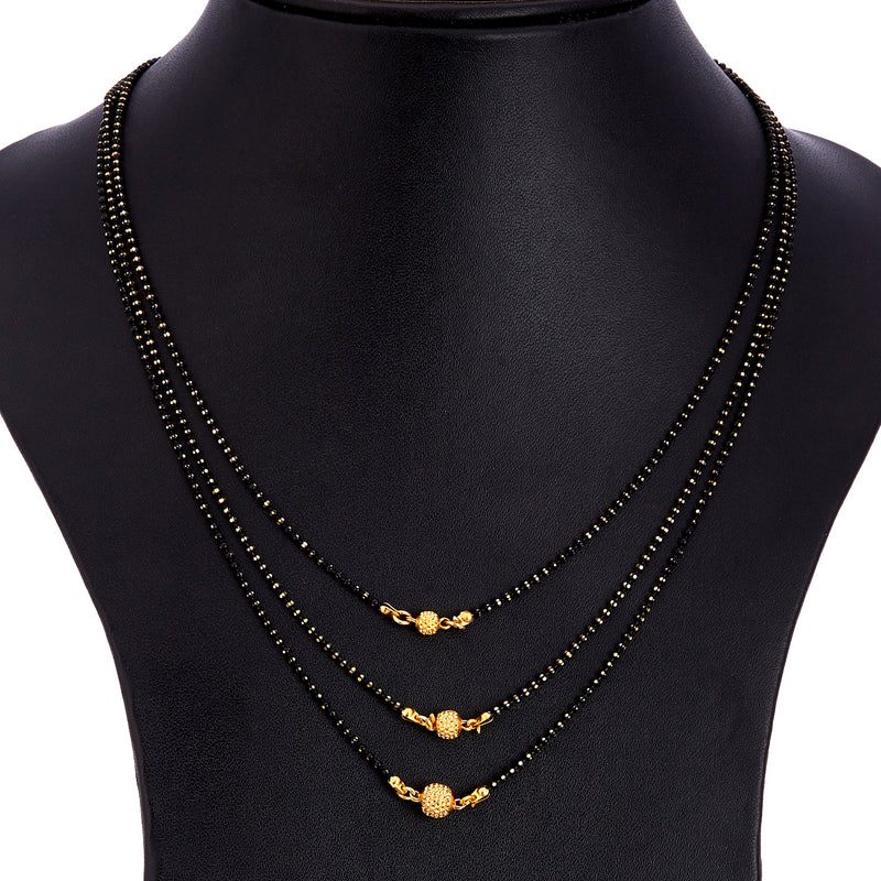 Round Shaped  Gold Plated Standard Size Black Beads Multi Line Chain Jewellery For Women