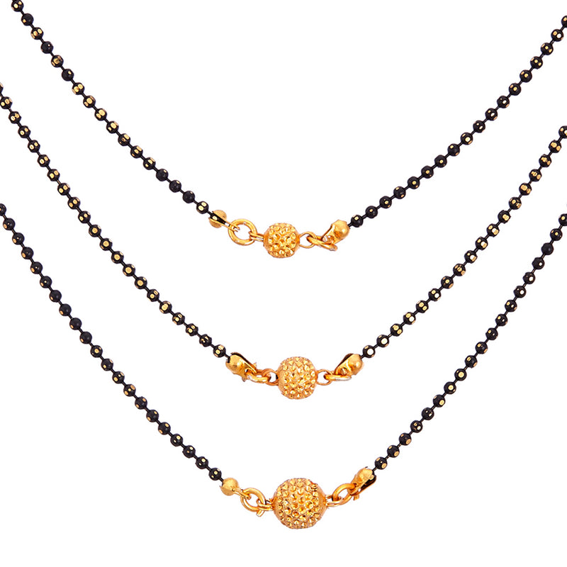 Round Shaped  Gold Plated Standard Size Black Beads Multi Line Chain Jewellery For Women