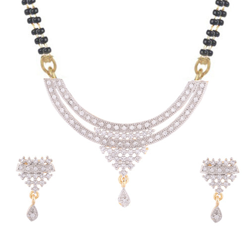 American Diamond Gold Plated Mangalsutra with Earrings for Jewellery