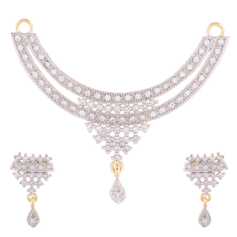 American Diamond Gold Plated Mangalsutra with Earrings for Jewellery