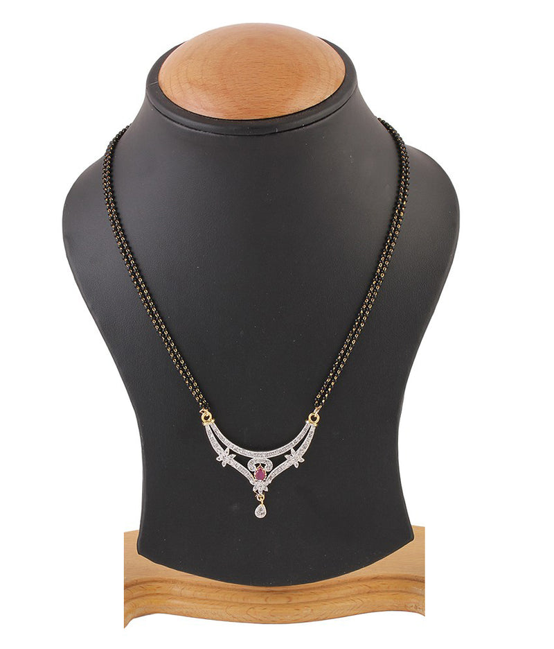 Traditional White & Gold American Diamond Gold-Plated Mangalsutra
