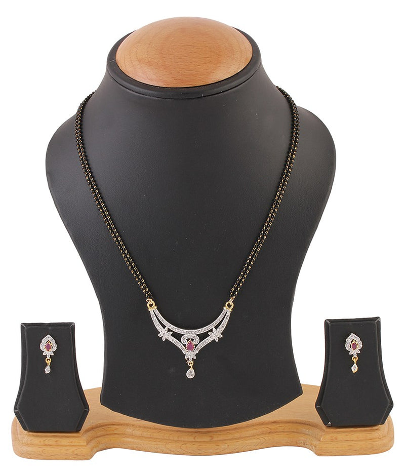 Traditional White & Gold American Diamond Gold-Plated Mangalsutra