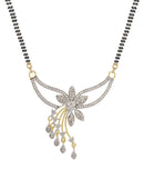 Mangalsutra American Diamond Studded Gold Plated Floral Design Traditional Jewellery with Black Beads & Earrings Combo for Women
