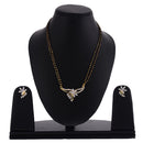 Mangalsutra American Diamond Studded Gold Plated Floral Design Traditional Jewellery with Black Beads & Earrings Combo for Women