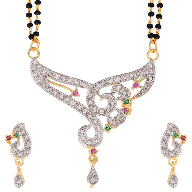 CZ Stylish Pink & Green Stud Style Gold Plated Mangalsutra  for Worman