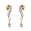 CZ Stylish Pink & Green Stud Style Gold Plated Magalsutrafor Worman