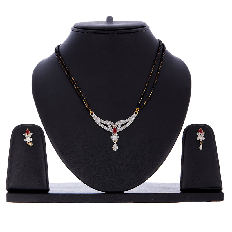 CZ Floral Red Stud Style Gold Plated Mangalsutra Jewellery for Worman