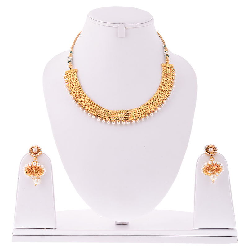 Zeneme Stylish Gold Plated Pearl Necklace Set With Dangling Earrings Jewellery For Women & Girl