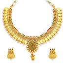 Traditional Gold Plated Temple coin Necklace Set with Earrings for Women & Girls