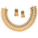 Jewellery Set Gold Plated Traditional Green Temple Coin Necklace Set With Earrings Jewellery For Women & Girls