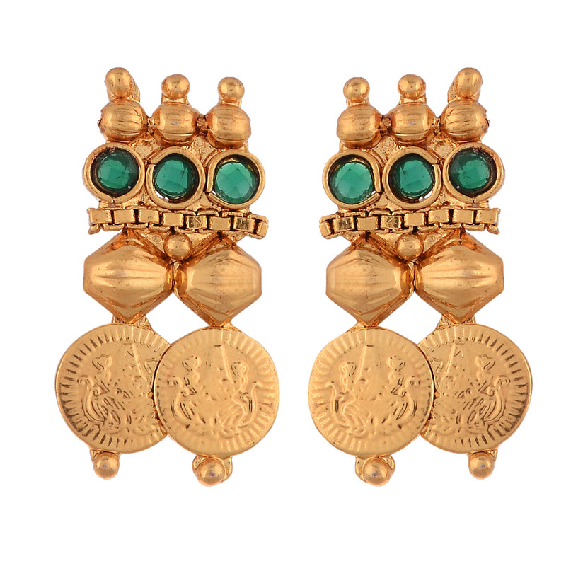 Jewellery Set Gold Plated Traditional Green Temple Coin Necklace Set With Earrings Jewellery For Women & Girls