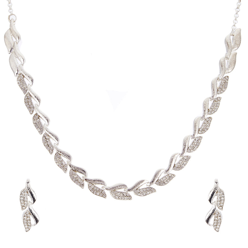 Oxidised Silver-Plated Cubic Zirconia Studded Jewellery Set