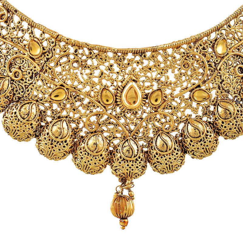 Jewellery Set Gold Plated Collar Necklace Set With Tear Drop Earring & Maang-Tikka Bridal Jewellery For Women & Girls