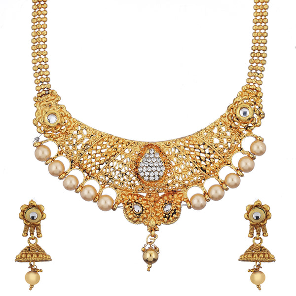 Gold Plated Kundan Polki Designer Pearl Necklace Set With Earring Jewellery