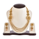 Gold Plated Stylish Multi-Strand Golden Pearls Long Necklace Set With Dangling Earrings Jewellery