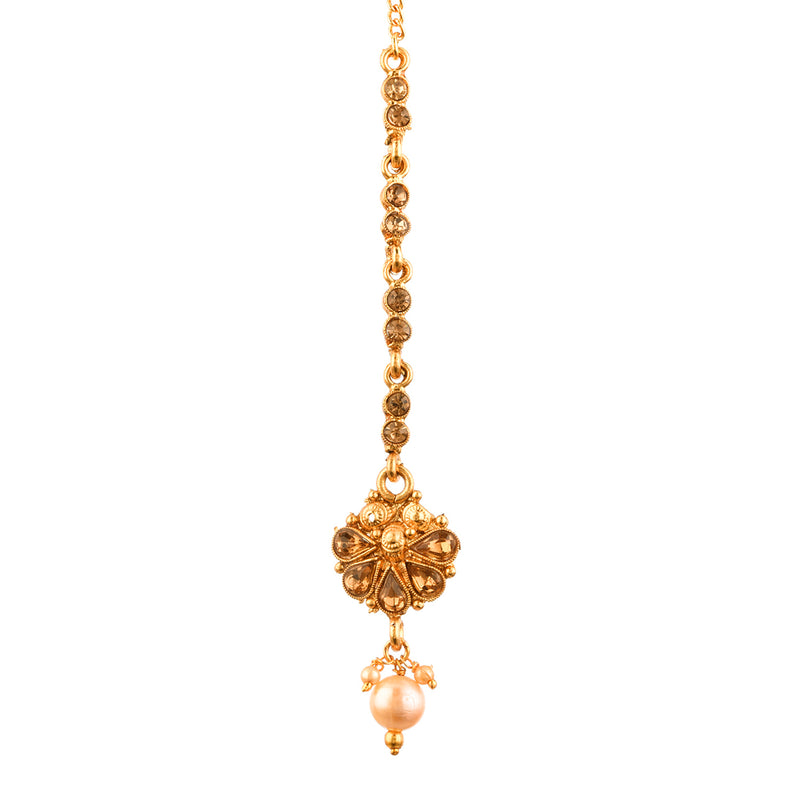LCT Gold Plated Pearl Choker Necklace Set with Earring and Mangtikka Bridal Jewellery