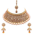LCT Gold Plated Pearl Choker Necklace Set with Earring and Mangtikka Bridal Jewellery