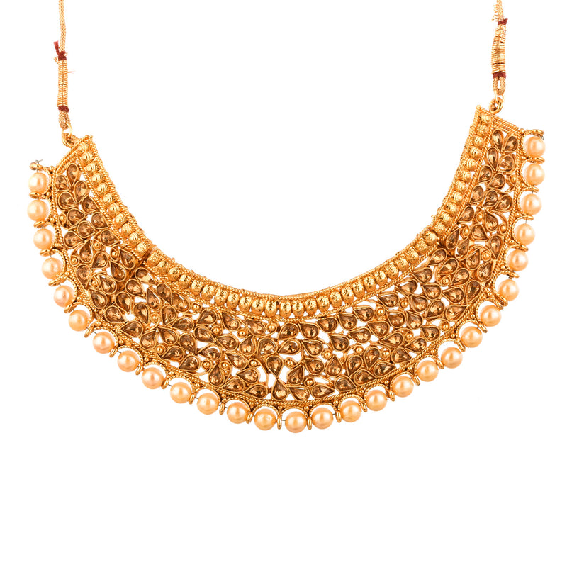 LCT Gold Plated Pearl Choker Necklace Set with Earring and Mangtikka Bridal Jewellery