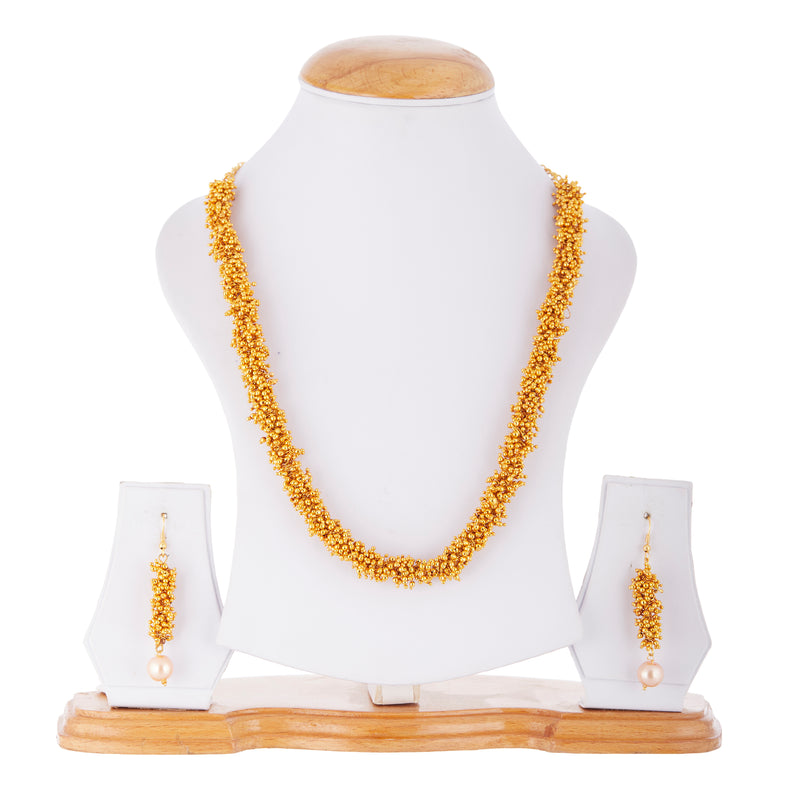 Gold Plated Pearl Studded Royal Chain Necklace Set with Earrings