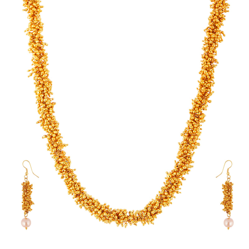 Gold Plated Pearl Studded Royal Chain Necklace Set with Earrings
