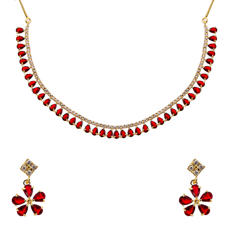 Gold Plated American Diamond Necklace Set with Earrings Jewellery