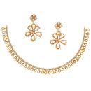 Floral Shaped Gold-Plated White American Diamond-Studded Necklace Set with Earrings
