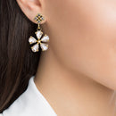 Floral Shaped Gold-Plated White American Diamond-Studded Necklace Set with Earrings