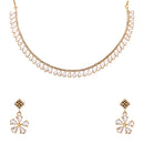 Floral Shaped Gold-Plated White American Diamond-Studded Necklace Set with Earrings