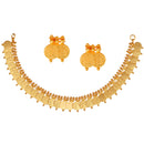 Traditional Temple Coin Gold-Plated Choker Necklace With Drop Earrings
