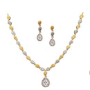 Zeneme Fascinating Gold Tone Necklace Set & Earring Adorned with American Diamond Jewellery for Women and Girl