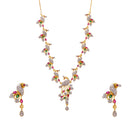 Peacock Shaped Gold-Plated with Silver-Toned Pink and Green American Diamond Studded Handcrafted Jewellery Set