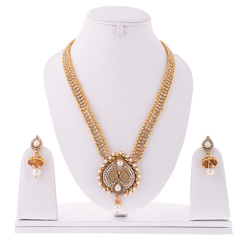 Traditional Gold Plated Long Necklace Set with Earring