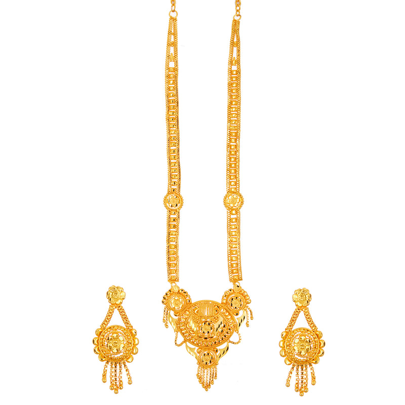 Gold Plated Traditional Rani Haar Necklace Set with Earring One Gram G