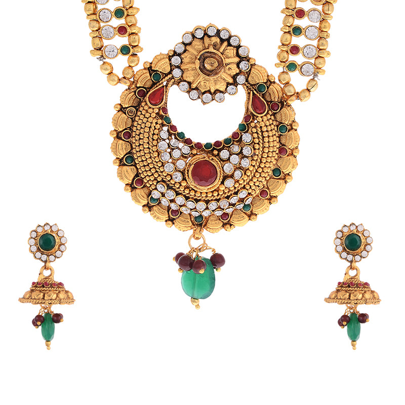 Jewellery Set Gold Plated Long Harama Tradition Necklace With Earring Wedding Jewellery For Women