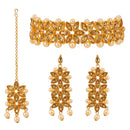 Flower Shaped Choker Bridal Necklace Set With Earrings Maang Tikka Jewellery