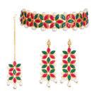 Flower Shaped Choker Bridal Necklace Set With Earrings Maang Tikka Jewellery