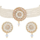 White Gold-Toned Stone-Studded & Pearl Beaded Choker Jewellery Set