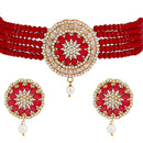Red Gold-Plated Stone Studded Multistrand Choker Necklace & Earrings